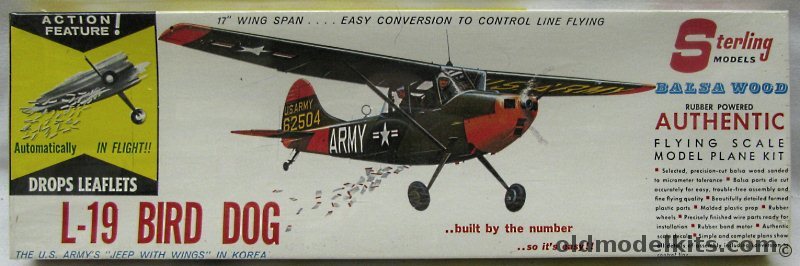 Sterling L-19 Bird Dog - 17 inch Wingspan CL/Rubber Powered Kit that Drops Leaflets in Flight, A12-98 plastic model kit